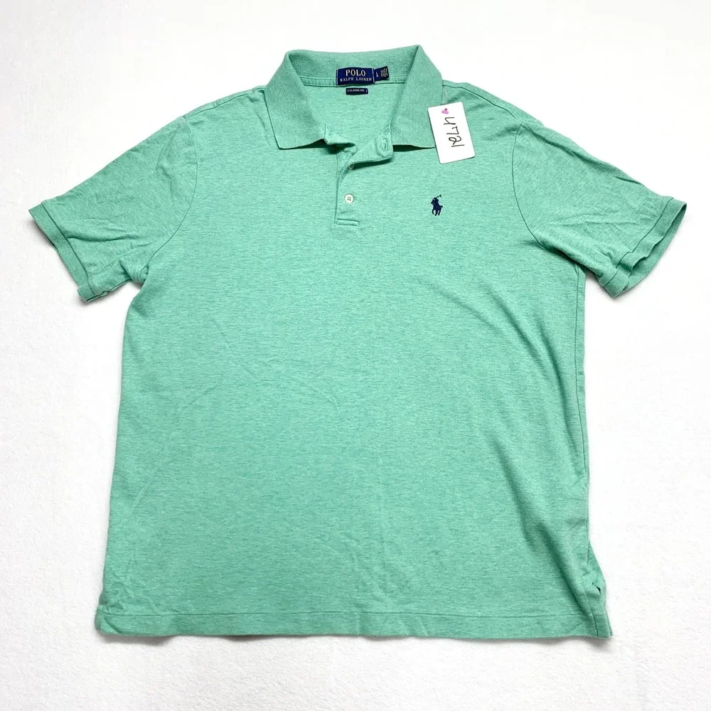 Polo Ralph Lauren Classic Fit Polo Mens Sz L Green Heathered Cotton Short Sleeve